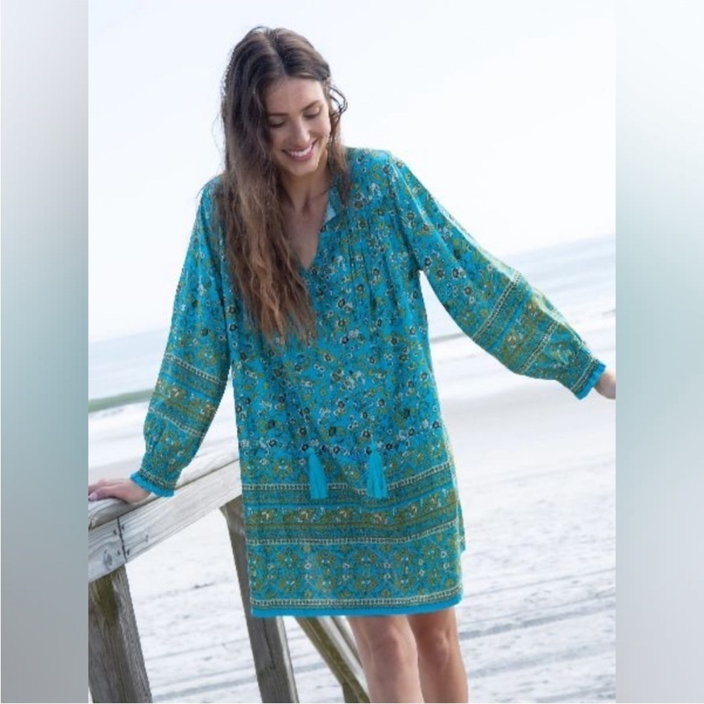 Natural Life Turquoise Floral Dara Tunic Dress